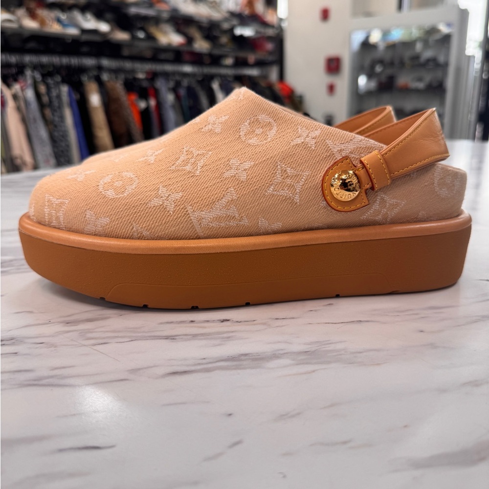 Louis Vuitton Tan Monogram Platform Clog Mules